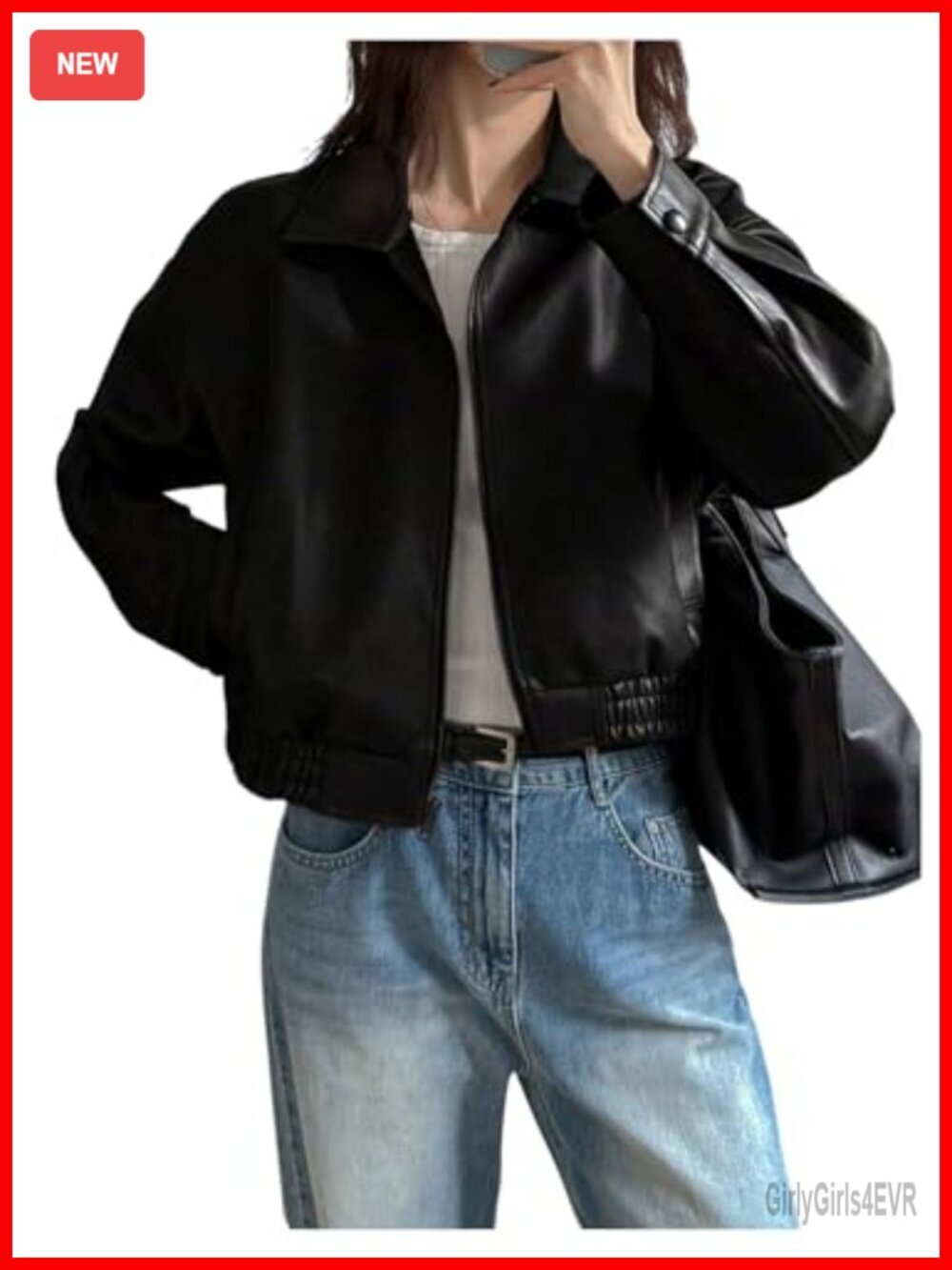 Faux Leather Zip Up Jacket Vintage Collared Long Sleeve Motorcycle Jackets